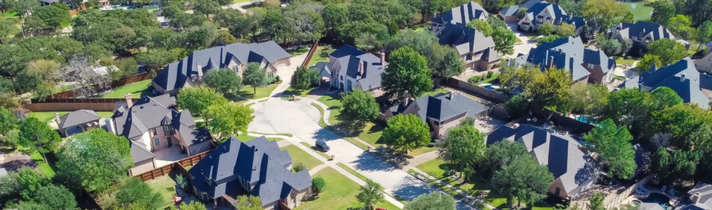 Residential neighborhood overview in North Fulton County with multiple homes